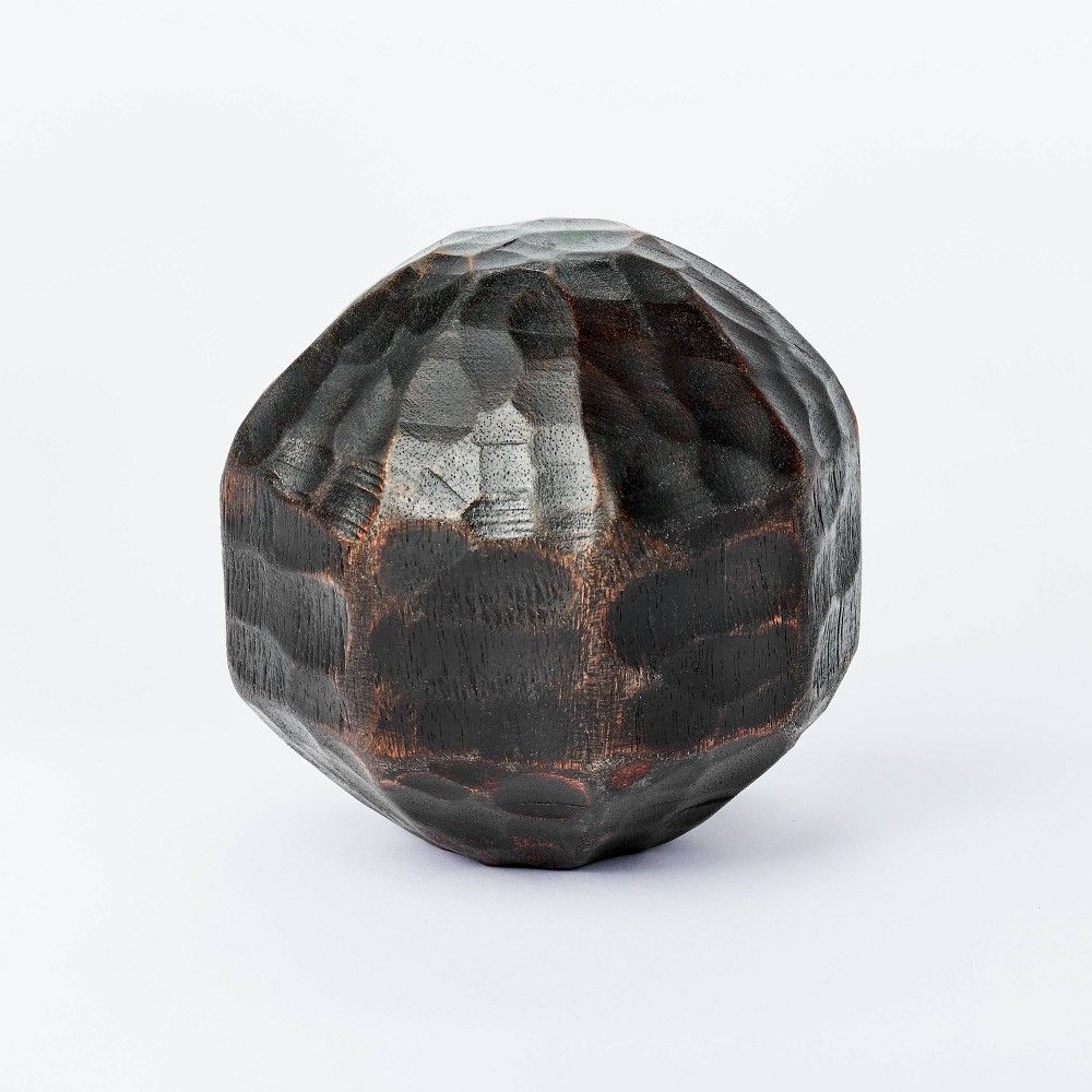 5"" x 5"" Decorative Chiseled Wood Sphere Figurine Black - Threshold designed with Studio McGee | Target