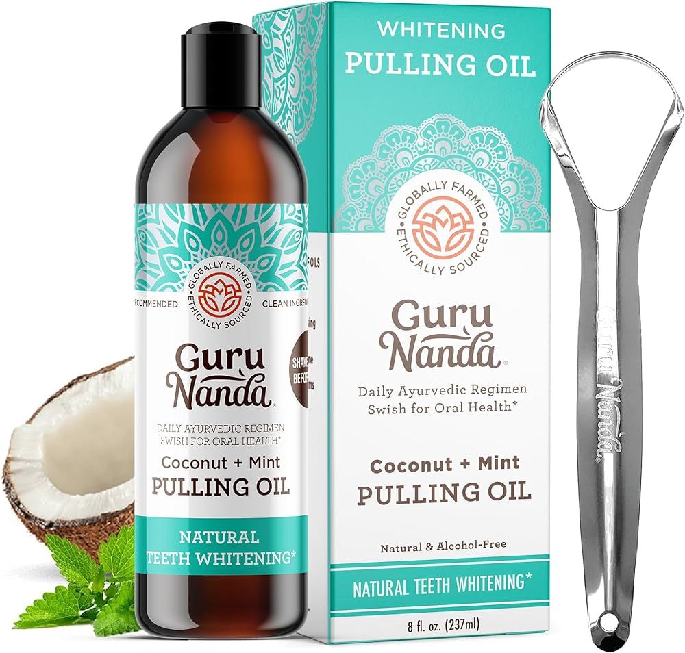 GuruNanda Coconut & Peppermint Oil Pulling (8 Fl.Oz) with Tongue Scraper - Alcohol Free Mouthwash... | Amazon (US)