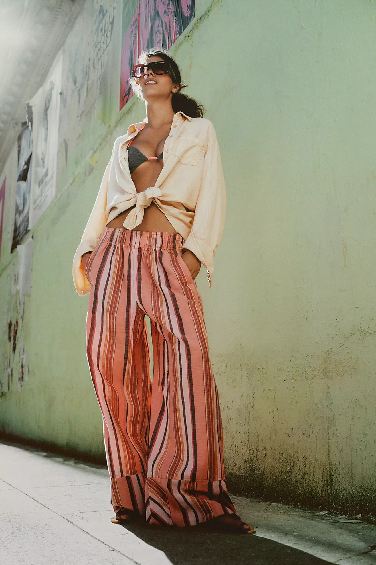 Day's End Linen Striped Pull-On Pants | Free People (Global - UK&FR Excluded)