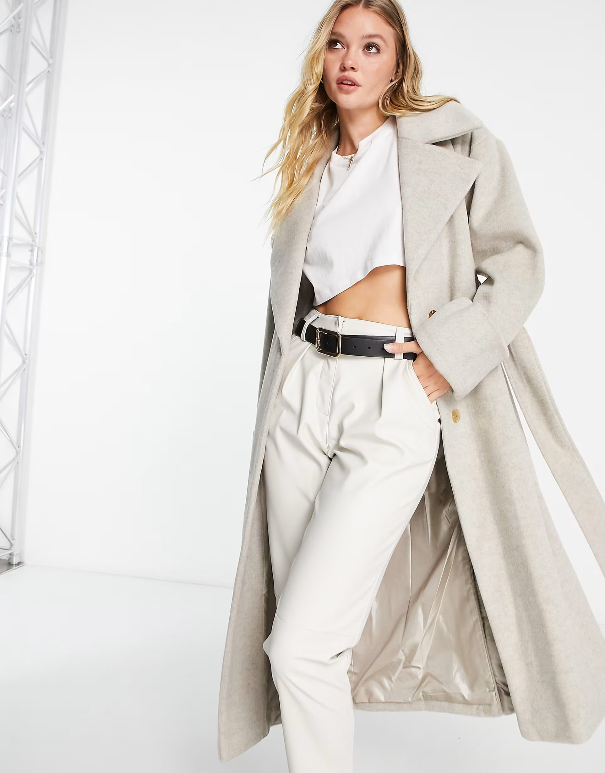 River Island belted coat in beige | ASOS (Global)