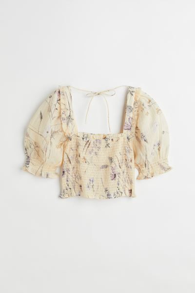 Conscious choice  Crop top in woven, crinkled fabric with a square neckline at front and back. Na... | H&M (US + CA)