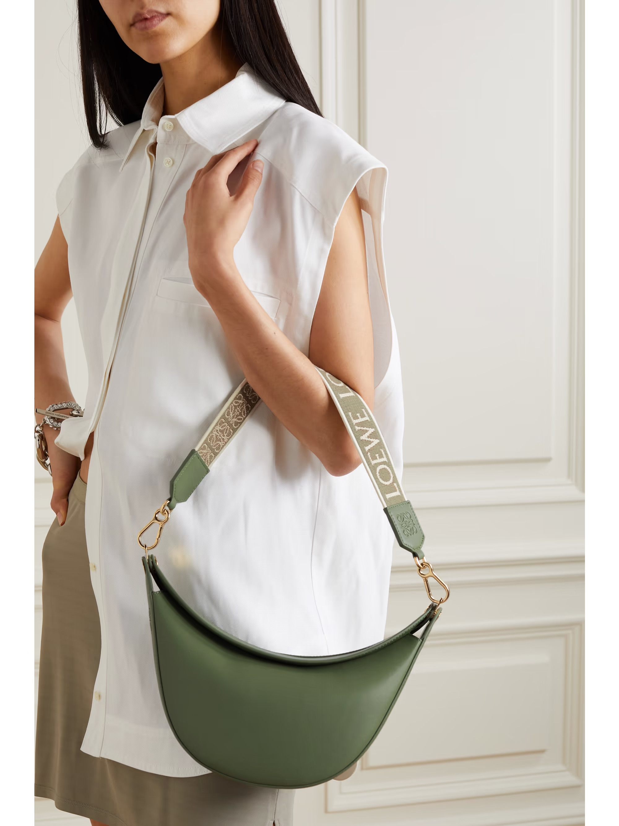 Luna small canvas-jacquard trimmed leather shoulder bag | NET-A-PORTER (UK & EU)
