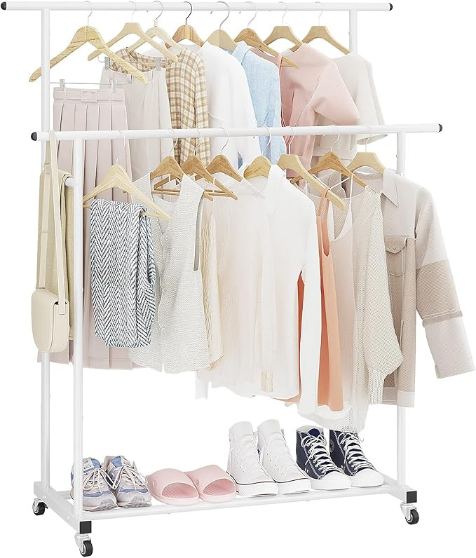 Calmootey Double Rod Clothing Garment Rack,Rolling Hanging Clothes Rack,Portable Clothes Organize... | Amazon (US)