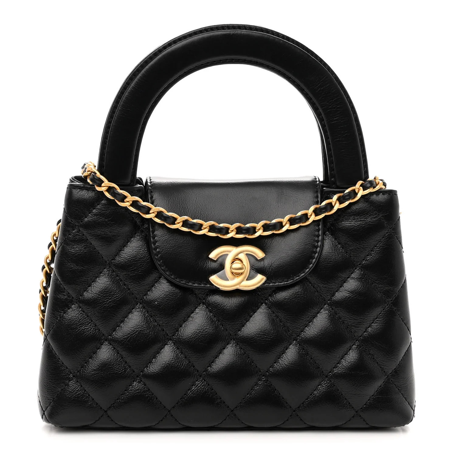 Shiny Aged Calfskin Quilted Nano Kelly Shopper Black | FASHIONPHILE (US)