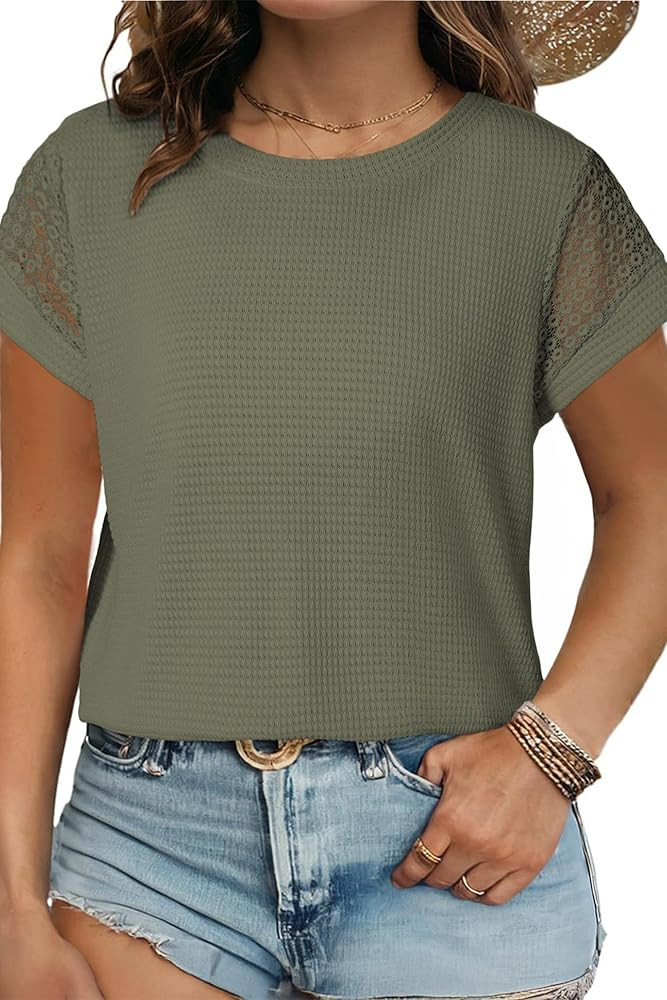Eytino Plus Size Tops for Women Waffle Knit T-Shirts Round Neck Short Sleeve Casual Loose Basic T... | Amazon (US)