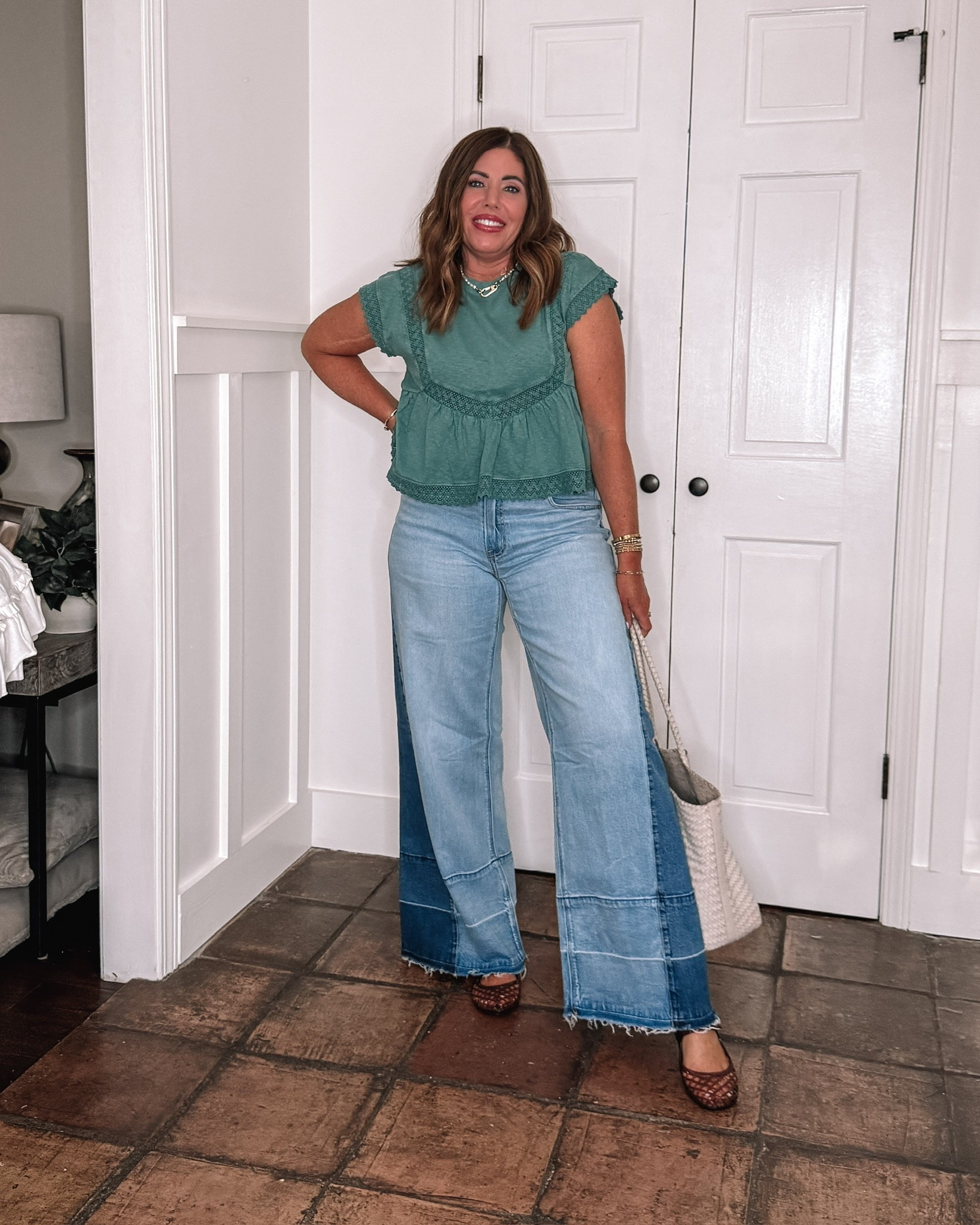 On sale 40% off @American Eagle Outfitters so many cute ways to style these color block jeans 👖my shirt is 15% off

#LTKSaleAlert #LTKMidsize #LTKOver40
