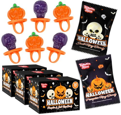 90 Pack Halloween Ring Candy - Individually Wrapped Holiday Themed Pumpkin And Skull Lollipops – Trick Or Treat Strawberry And Tutti Frutti Delicious Candys - Bulk Halloween Suckers Great Use, For Kids, Party Favor, Classrooms, Goodie Bags | Amazon (US)