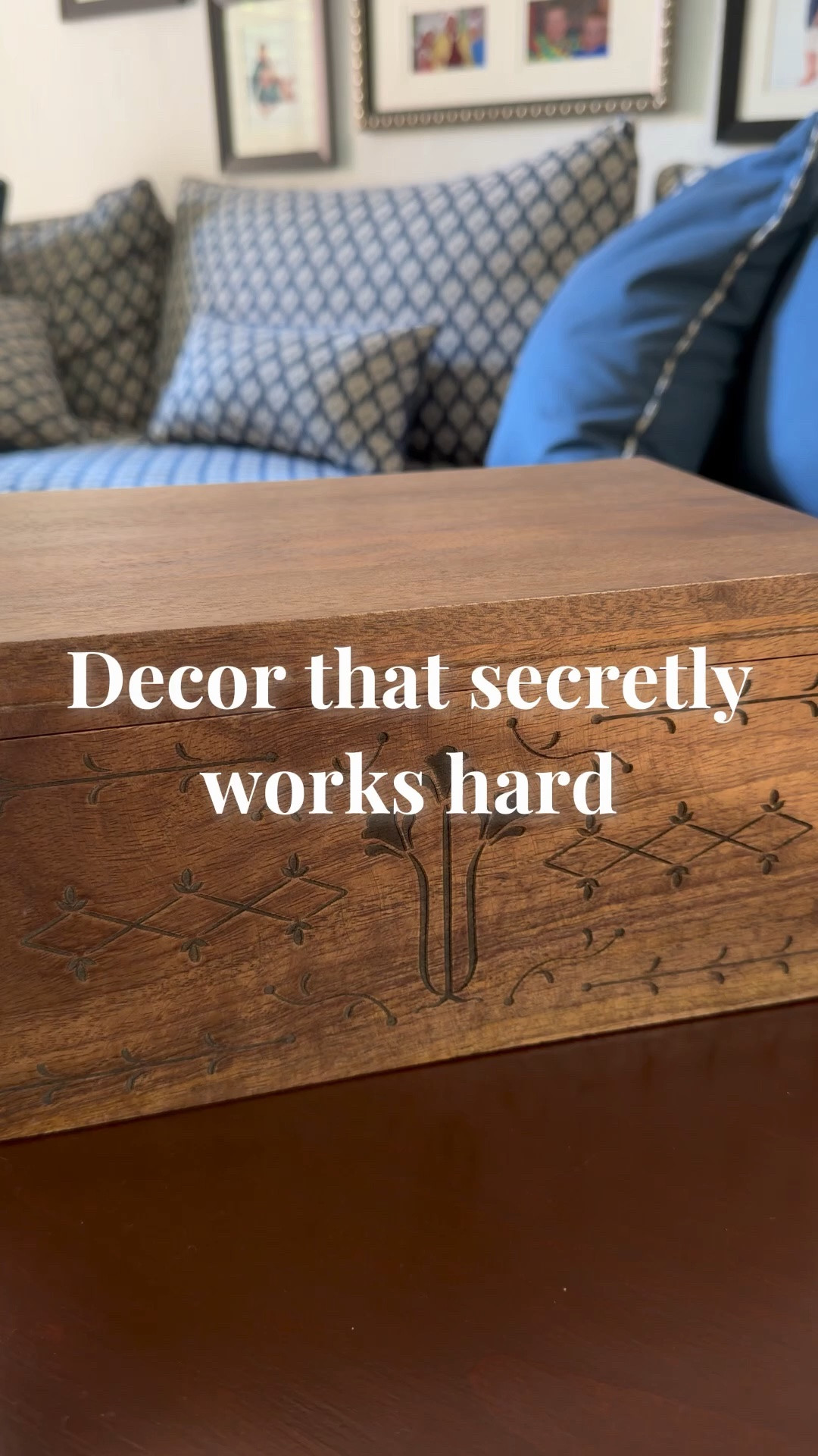 I love decor that actually does something. 
This little wooden box keeps the remotes and loose items tucked away while still looking beautiful on the table — one of those small changes that makes a room feel calmer without trying too hard.

The wood detailing and pretty hinges are what sold me.

Pretty, not perfect.

#LTKHome