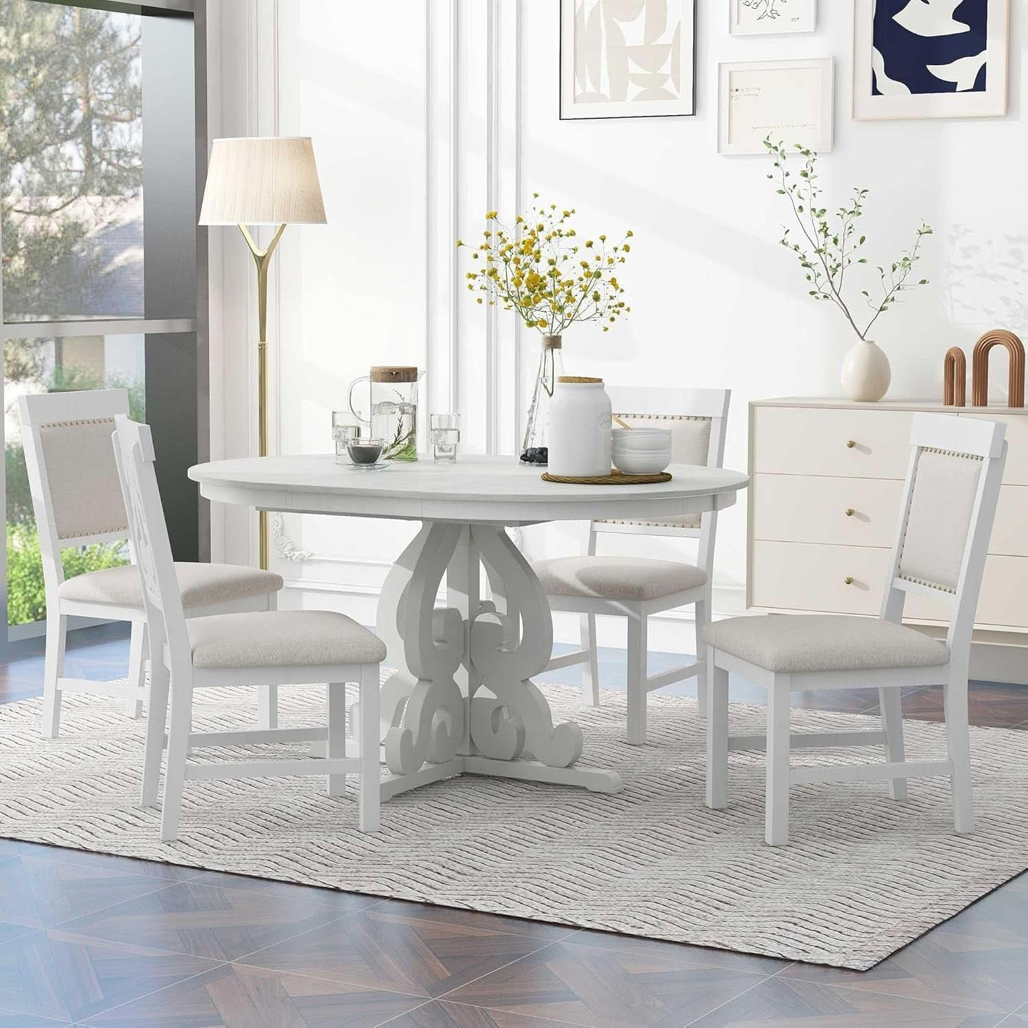 Round Solid Wood Dining Table Set Four | Shop Simon