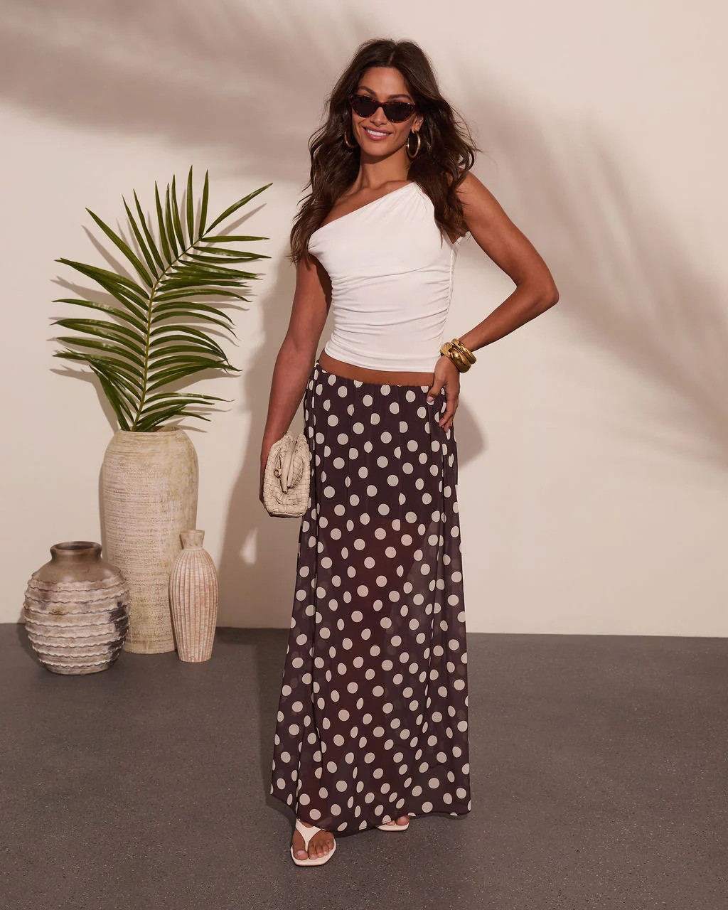 Miska Polka Dot Maxi Skirt Brown / L | VICI