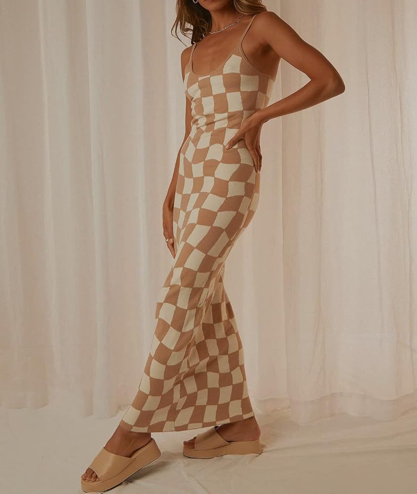 Bodycon Dresses for Women Summer Knit Hollow Out Sexy Night Out Midi Maxi Dress Sleeveless Long Cut Out Dress | Amazon (US)