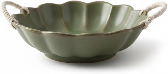 Small Vintage Scalloped Ceramic Bowl with Rope Handles, Retro Style Glazed Purse Bowl for Serving... | Amazon (CA)