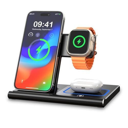 Wireless Charger, 3 in 1 Wireless Charging Station for Multiple Devices,Wireless Charging Stand for iPhone15 14 13 12 11 Series, AirPods Pro 3 2 & Apple Watch [UL-Listed] (Black) | Amazon (US)
