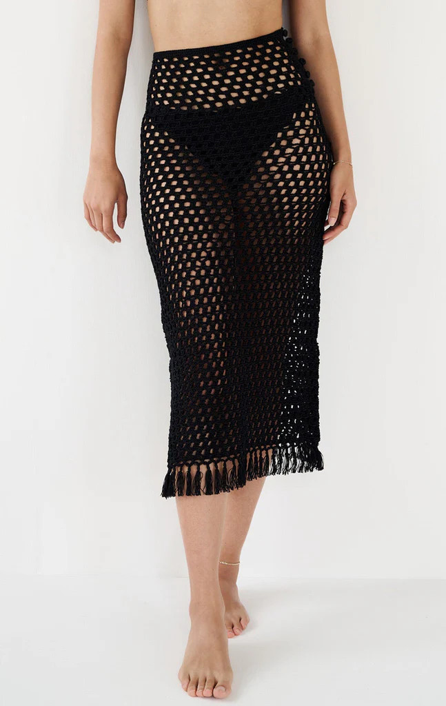 Crochet Long Skirt in Black | Marysia Swim