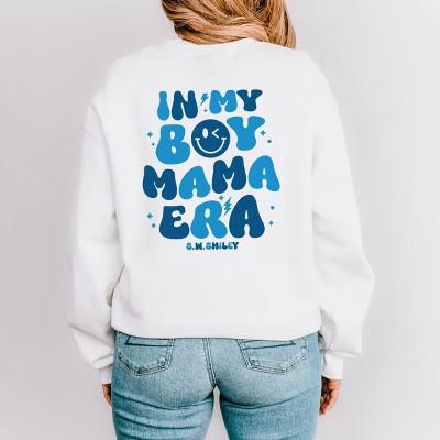 Simply Sage Market S.W.Smiley In My Boy Mom Era Front And Back Sweatshirt - M - White | Target