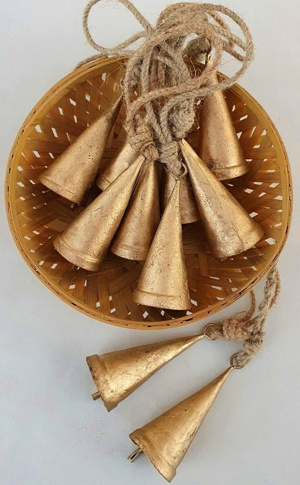 Set of 10 Vintage Rustic Tin Bells Wall Hanging D\u00e9cor 6cm Big Bells On Jute Rope Christmas H... | Amazon (US)