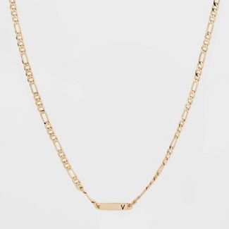 Gold Plated Figaro Bar Initial Chain Necklace - A New Day™ Gold | Target