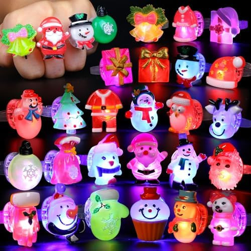 Christmas Party Favors 25Pcs 3D LED Finger Lights for Kid & Adults Toys Light Up Rings Stocking S... | Amazon (US)