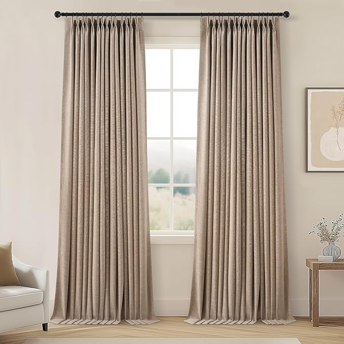 96 Inch Long Pinch Pleated Dark Linen Color Curtains,100% Blackout Thermal Insulated Natural Pinc... | Amazon (US)