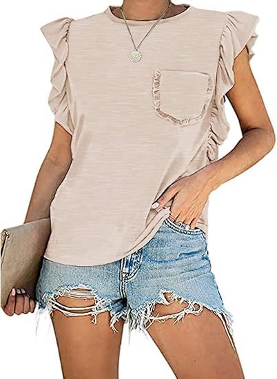 MIHOLL Women's Summer Sleeveless Tops Casual Loose Ruffle Shirts Tank Tops | Amazon (US)