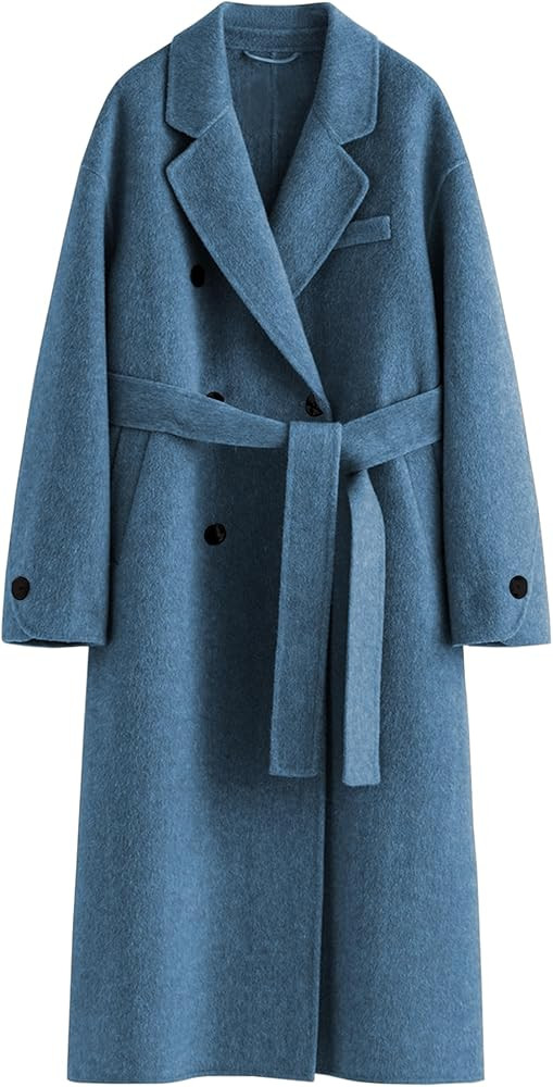 Peaceglad Womens Pea Coats Fall Long Trench Coat Double Breasted Button Down Lapel Belted Peacoat | Amazon (US)