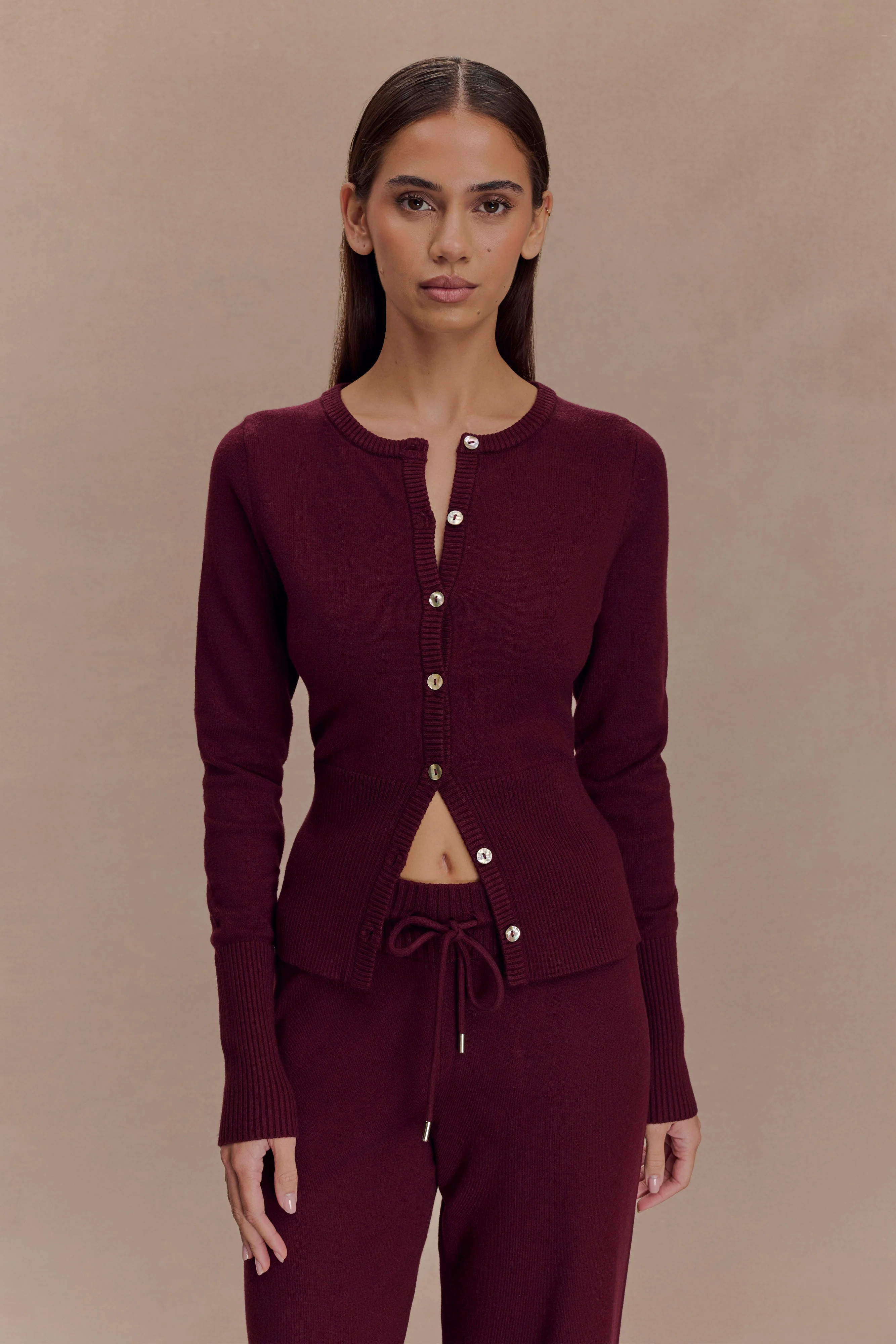 Reese Fitted Knit Cardigan - Merlot | MESHKI US
