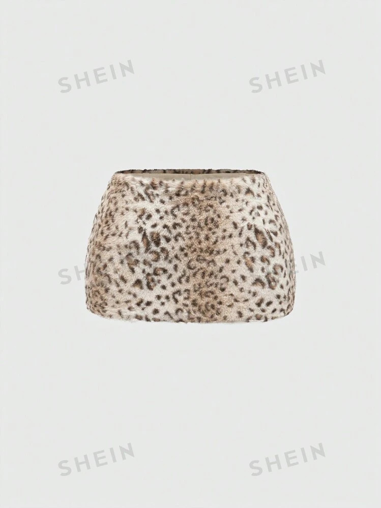 ROMWE Grunge Punk Y2K Cheetah Print All-Over Graphic Low Waist Mini Fuzzy Skirt | SHEIN