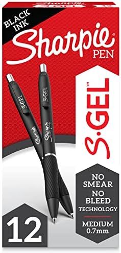 Sharpie S-Gel, Gel Pens, Medium Point (0.7mm), Black Ink Gel Pen, 12 Count (Pack of 1), Black | Amazon (US)