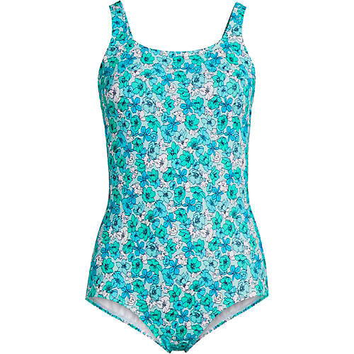 Women's Chlorine Resistant Scoop Neck Soft Cup Tugless Sporty One Piece Swimsuit Print | Lands' End (US)