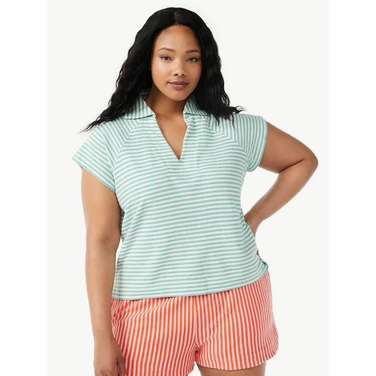 Free Assembly Women's Raglan Sleeve Polo Shirt - Walmart.com | Walmart (US)