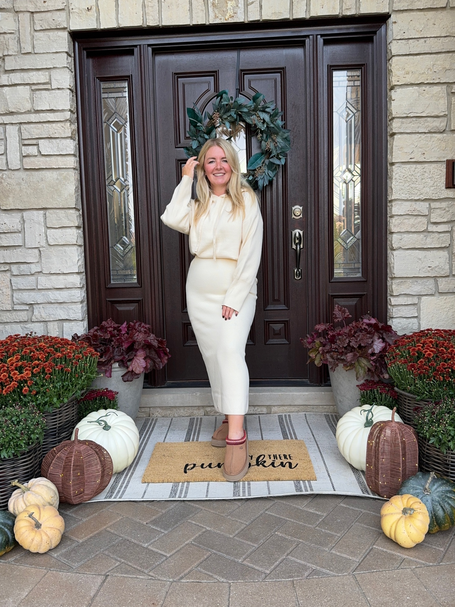 Fall front porch styled and the coziest twi piece set for fall 🤎🍂 

#targetstyle #uggtazz #uggslippers #fallporch #falldecor #outfitidea #pumpkins #fauxpumpkins #mums #walmartfinds #walmarthome 

#LTKFallSale #LTKMidsize #LTKSeasonal
