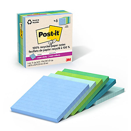 Post it Super Sticky Notes 6 Pads 4 in x 4 in 100percent Recycled 2x the Sticking Power School Su... | Office Depot and OfficeMax 