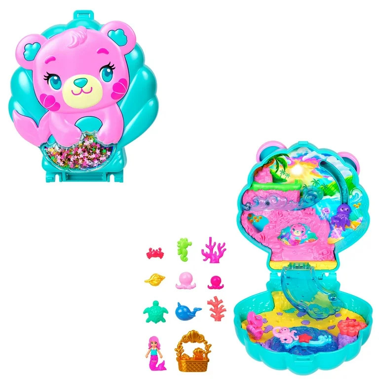 Polly Pocket Glitter Island Compact Playset with 1 Micro Mermaid Doll and Ocean Pets, Travel Toy ... | Walmart (US)