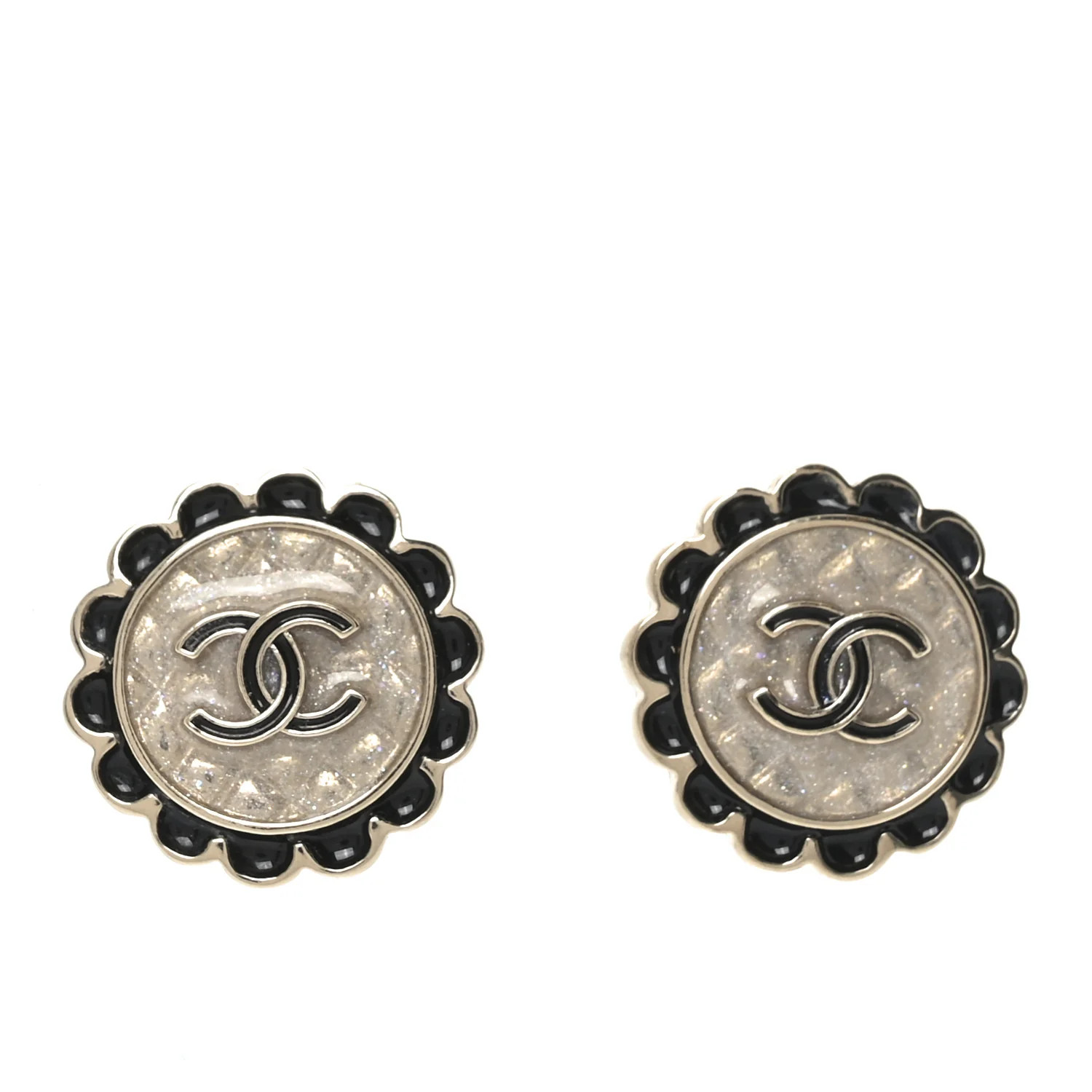 Metal Enamel CC Round Earrings Gold Black | FASHIONPHILE (US)