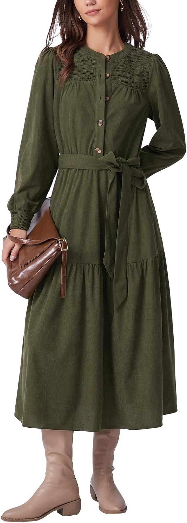 Kedera Elegant Corduroy Dress Women Long Sleeve Button Down Fall Winter Shirt Long Maxi Dress wit... | Amazon (US)