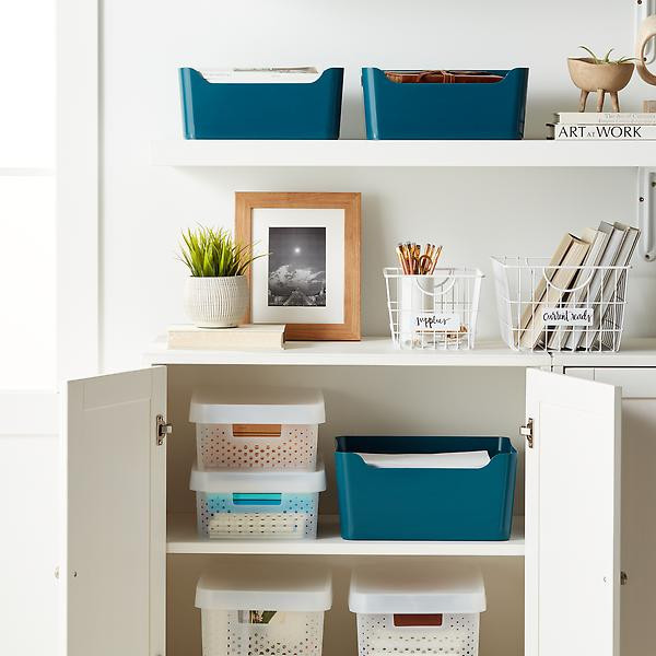 Case of 12 Medium Plastic Bins w/ Handles Clear | The Container Store