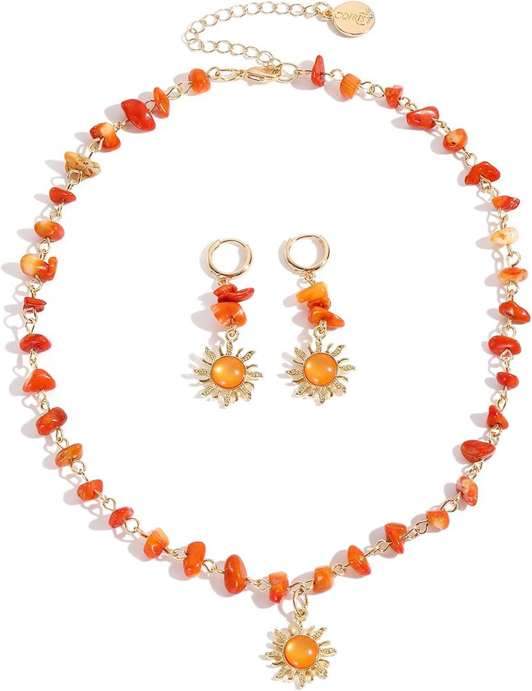 Coiris Boho Sun Jewelry Set for Women Bohemian Healing Nature Crystal Stone Sun Choker Necklace D... | Amazon (US)