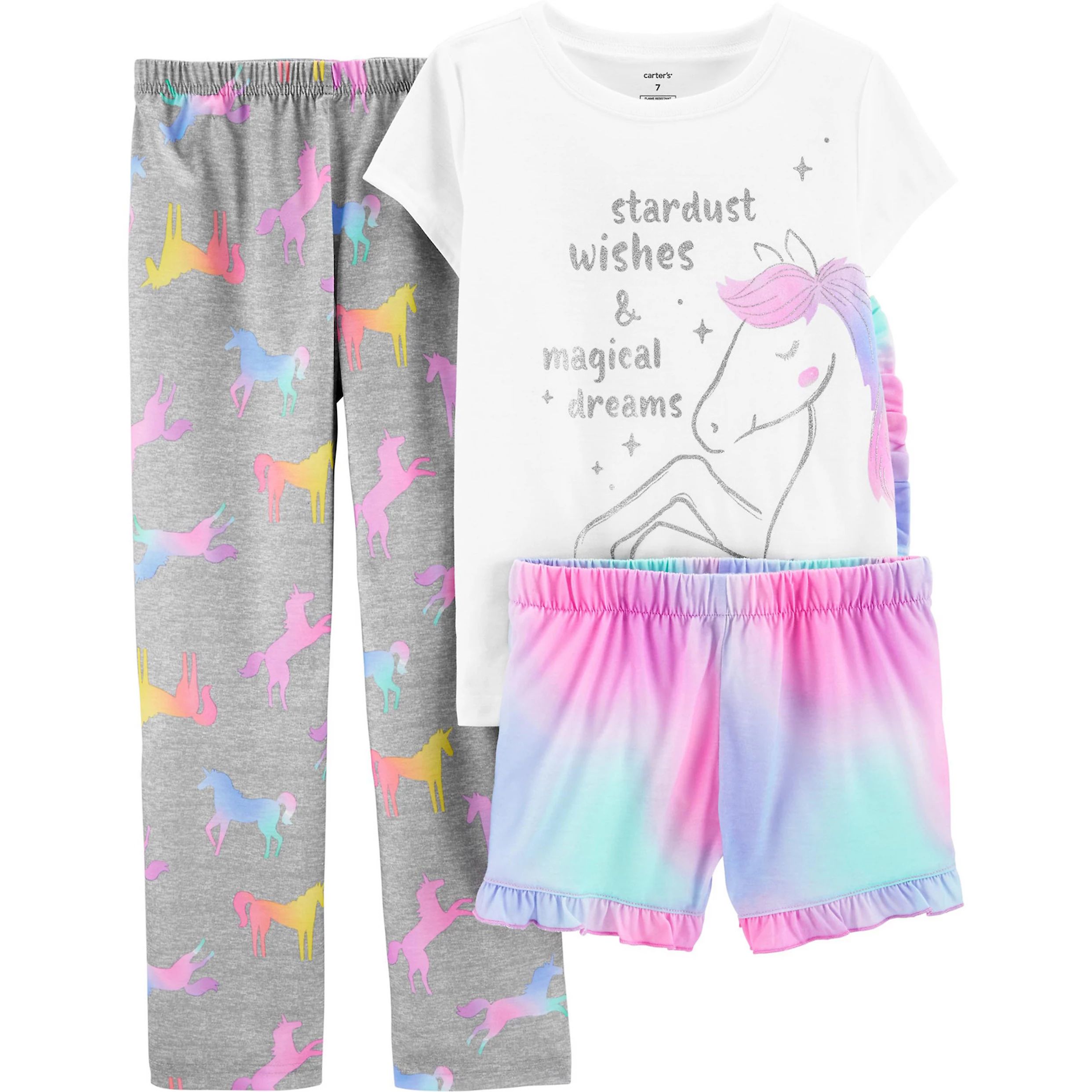 Girls 4-14 Carter's Top, Shorts and Pants Unicorn Pajamas Set | Kohl's