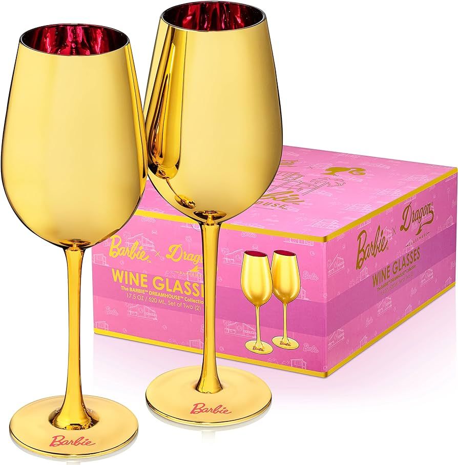 Dragon Glassware x Barbie Wine Glasses, Barbie Dreamhouse Collection, Gold with Pink Interior Cry... | Amazon (US)
