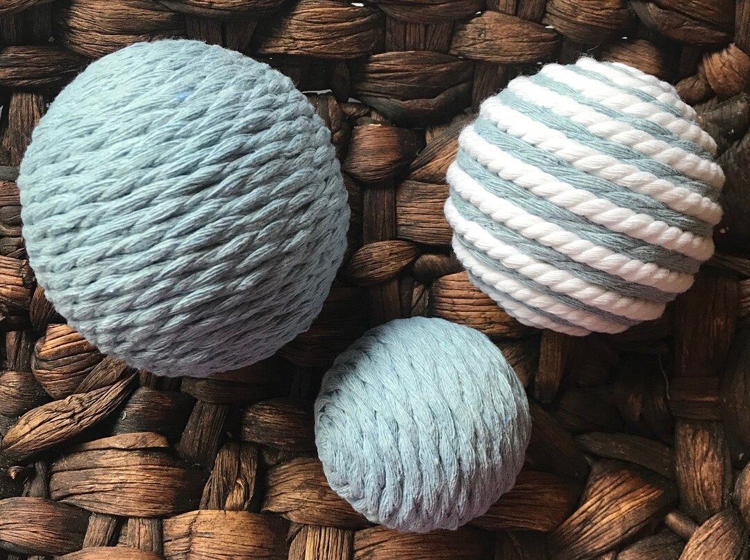 Light Blue and White Decorative Yarn Balls Decorative Balls - Etsy | Etsy (US)