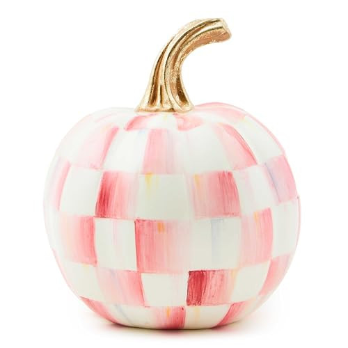 MACKENZIE-CHILDS Mini Pumpkin, Resin Halloween Home Decor, Pink-and-White Bubblegum Pink Check | Amazon (US)