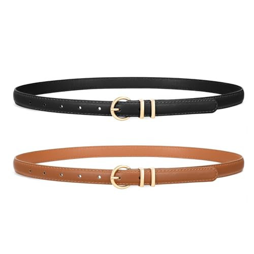 Women Skinny Belt for Jeans Fashion Ladies Leather Belt with Gold Buckle for Dress Pants | Amazon (US)