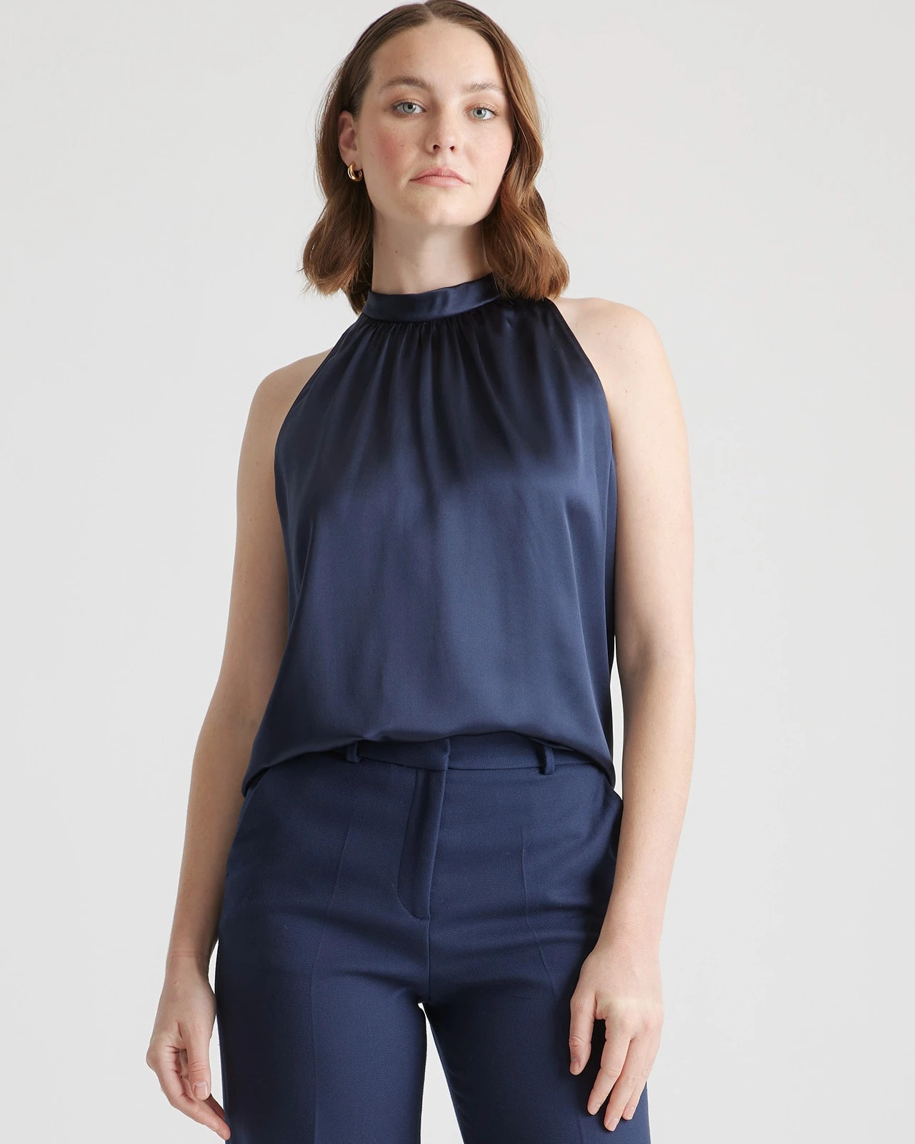 Quince | Women's Halter Top in Champagne, Size Small, Silk | Quince