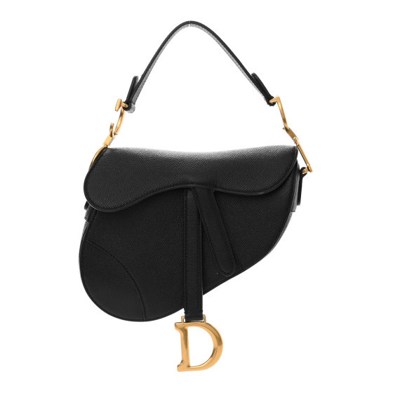 CHRISTIAN DIOR Grained Calfskin Saddle Bag Black | FASHIONPHILE (US)