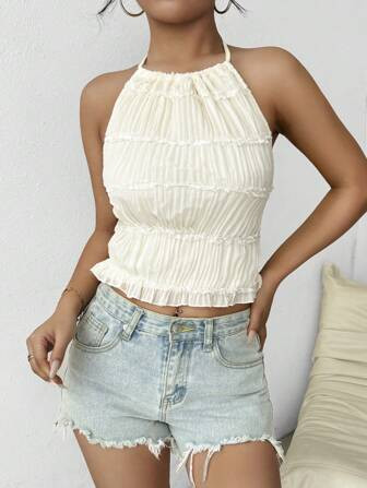 Breezaya Women's Solid Color Halter Neck Backless Sexy Tank Top For Summer | SHEIN