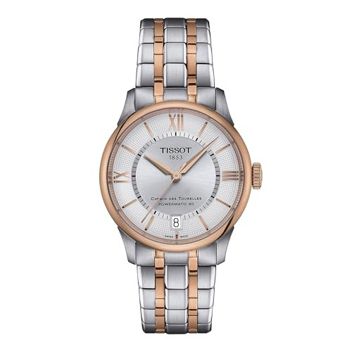 Tissot Womens Tissot Chemin des Tourelles Powermatic 80 34 mm 316L Stainless Steel case with Rose Gold PVD Coating Automatic Watches, Grey, Stainless Steel, 18 (T1392072203800) | Amazon (US)