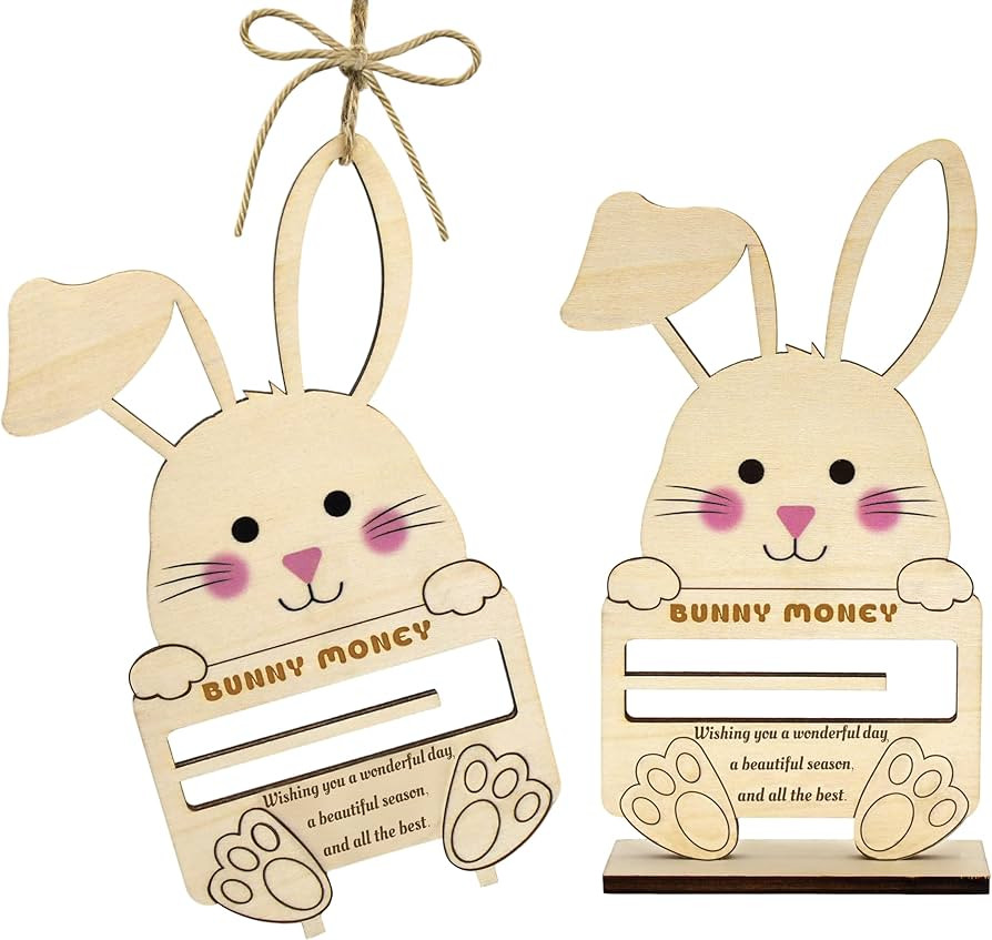 2 PCS Easter Bunny Money Holder for Cash Gift,Wooden Rabbit Decorations Gift Card Holder, Cute Ea... | Amazon (US)