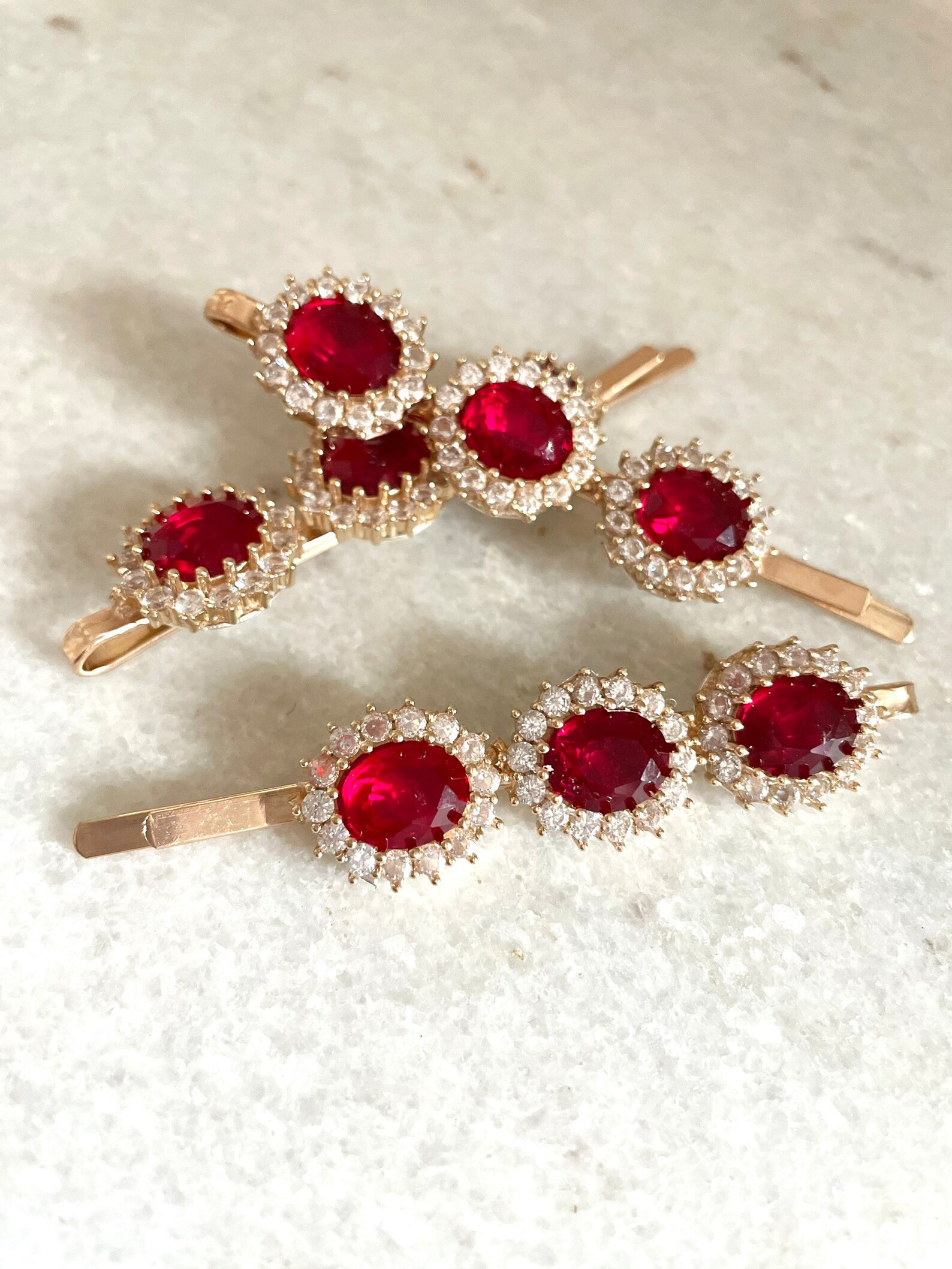 Ruby Rhinestone Gem Hair Pin - Etsy | Etsy (US)