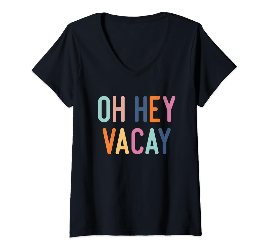 Womens Cute Summer Oh Hey Vacay Shirt Vacation Gift V-Neck T-Shirt | Amazon (US)