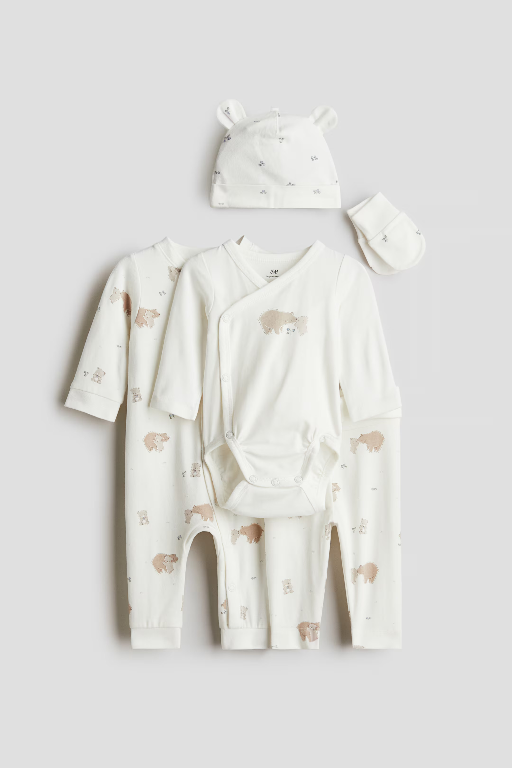 5-piece Cotton Jersey Gift Set - Cream/bears - Kids | H&M US | H&M (US + CA)